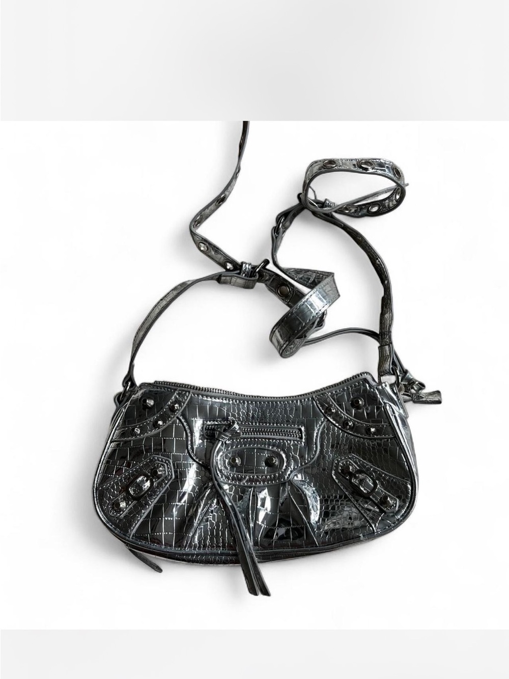 Public desire silver croc crossbody bag